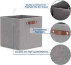 Temary Fabric Storage Cubes - 13 x 13 Collapsible Bins with Handles for Home Organization (Gray)