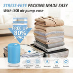 Cozy Essential Travel Vacuum Storage Bags with Rechargeable Cordless USB Pump, Space Saver Bags for Luggage, Suitcase, Carry-