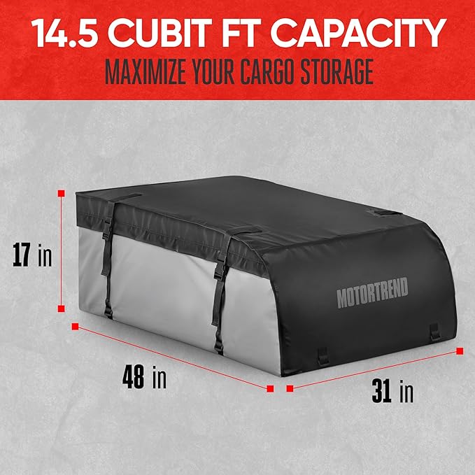 Motor Trend Rooftop Cargo Carrier - Heavy Duty Roof Rack with Adjustable Straps, Waterproof Soft Top Cargo Bag for Vehicle