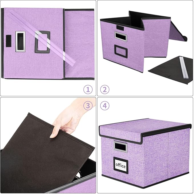 Huolewa File Organizer Box with Lid, Collapsible File Folder Organizer for Office Document Storage, Filing Box with Plastic S