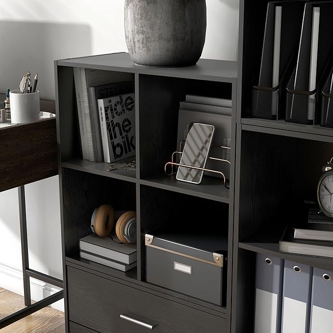 Homes: Inside + Out Apexa 4-Cube Storage Organizer Shelves, Stackable Wood Bookcase Fits Cubby Bins for Organization, Dorm Te