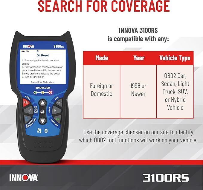 INNOVA 3100RS, OBD2 Scanner, ABS SRS Airbag Scan Tool with Airbag Light & Oil Light Reset, Stream Graph & Record Live Data,