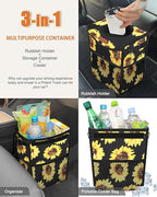 Car Trash Can with Lid, Cute Leakproof Car Trash Garbage Bag Hanging Vehicle Trash Bin Small Portable Automotive Garbage Cans Organizer for Back/Front Seat(Trapezoid,Black Sunflower