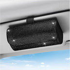 Sunglasses Holder for Car Sun Visor, Bling Leather Eyeglasses Visor Storage Case with Hidden Magnetic Closure, Sparkling Auto Visors Protective Organizer Storage Box (Black)