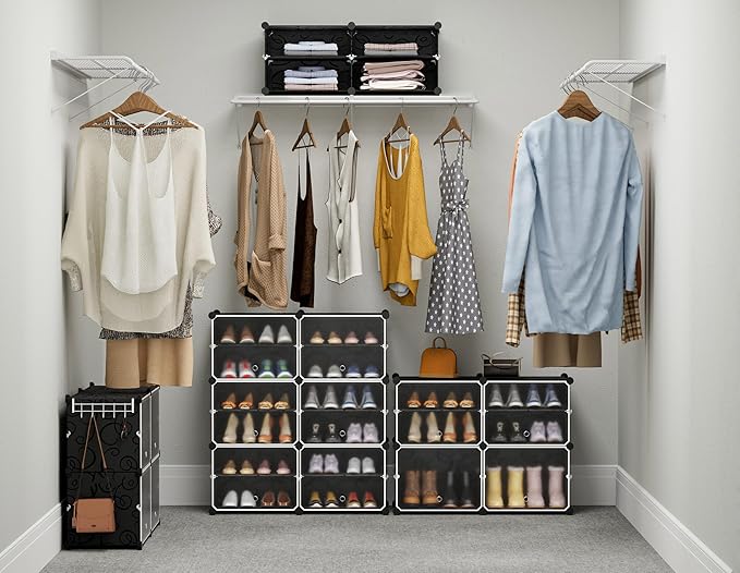 HOMIDEC Shoe Rack, 4 Tier Shoe Storage Cabinet 16 Pair Plastic Shoe Shelves Organizer for Closet Hallway Bedroom Entryway Bla