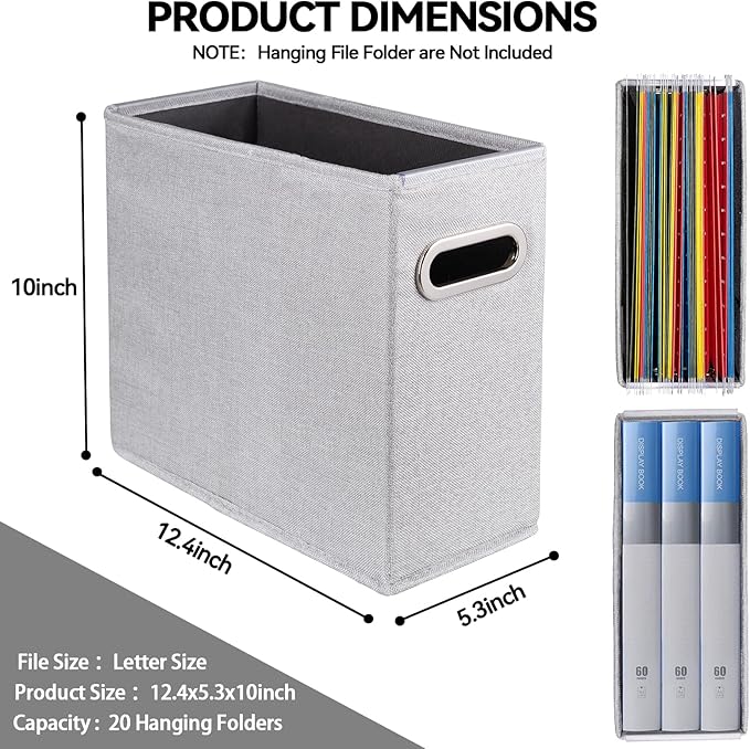 4 Pack Letter Size File Storage Box Collapsible, Fabric Hanging File Folders Organizer, Portable Office Document Holder with 