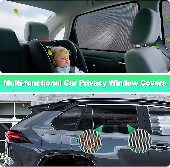 Car Window Shades for 2019-2024 RAV4 Accessories - Rear Side Window Shade for Baby, Breathable Mesh Car Privacy Window Covers, UV Protection and Heat Insulation for Road Trips, Napping, Camping