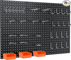 Peg Board, 70PCS Heavy Duty Metal Pegboard with Hooks, 6 Pack Black Peg Board Panels, 50lbs Load Capacity Each, Pegboard Wall