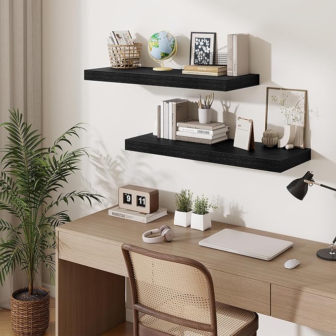Fun Memories 12" Deep Floating Shelves for Wall, 36" W x 12" D Floating Shelves, Long Wood Floating Wall Shelf for Living Roo