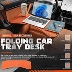 Leather Tray Table Folding Car Table Compatible with Tesla Model 3 Y – Multi-Use Dining Tray & Laptop Stand, Fits Front Driver & Passenger Seats,Orange