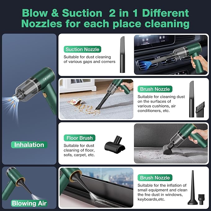 Car Vacuum Portable 4 in 1 Vacuum Cleaner 12000Pa Mini Handheld Vacuum Cordless Rechargeable 120W High Power Vacuum Cleaner &