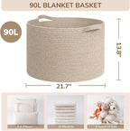 INDRESSME XXXLarge Blanket Basket for Living Room 21.7" x 21.7" x 13.8"-Storage Basket with Handle for Organizing Toy Pillows