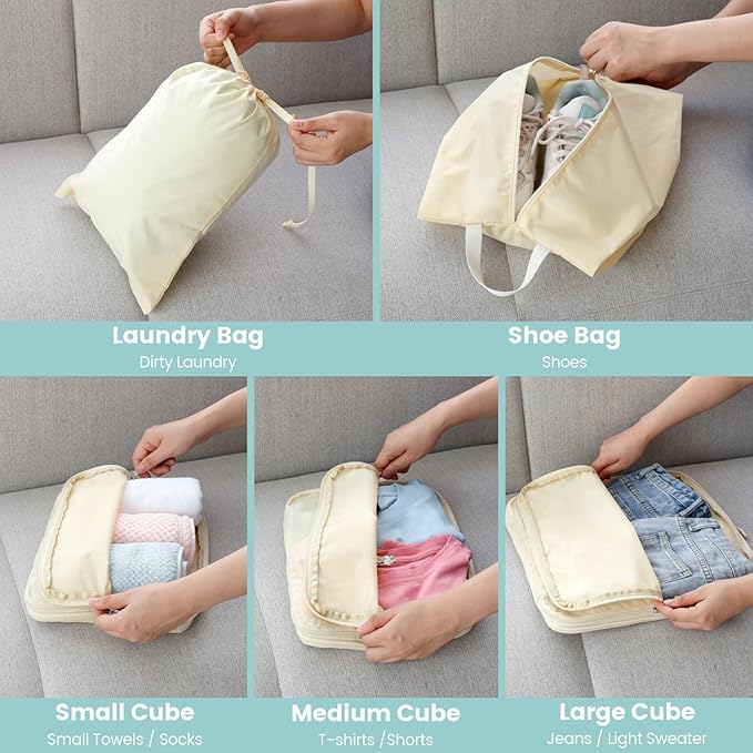 Cambond Compression Packing Cubes for Travel - Lightweight Expandable Travel Bags Luggage Organizers Travel Essentials Compre