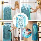 TAILI Hanging Vacuum Storage Sealer Space Saver Bags for Clothes, Coat, Closet Organizers, 4 Pack (2 Long, 2 Short) Blue