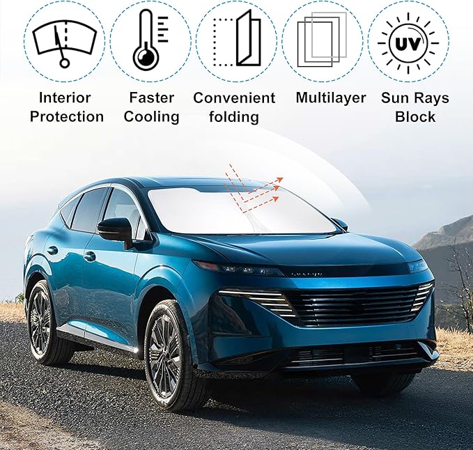 TINGLU Sun Shade for Nissan Murano 2025 2026 Accessories Windshield Sun Shade Window Shade UV Rays Protection Sun Visor Cover with Steering Wheel Sunshade Storage Bag