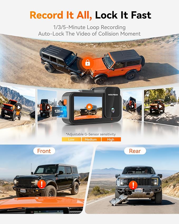 WOLFBOX X5 3 Channel 4K HDR Dash Cam, STARVIS 2 IMX678 8MP Night Vision, 4K+2.5K+1080P Front and Rear Inside Car Camera with 