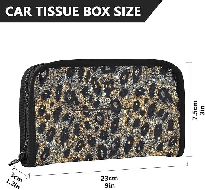 Car Tissue Holder Car Visor Organizer Tissue Box Holder for Car Sun Visor Organizer with Car Vehicle Accessories Essentials Interior for Women Men Sparkling Leopard Print