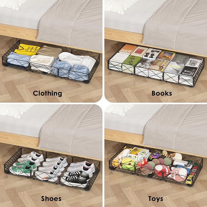 NADAMOO Large Under Bed Storage with Wheels, Low Profile Rolling Under Bed Storage Containers，Foldable Metal Under the Bed Or