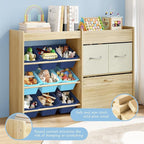 EXPERLAM Toy Storage Organizer for Kids, 9-Bin Toy Organizer with 2-Drawers,Movable Toy Chest and Top Rack, Kids Bookshelf an
