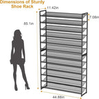Large Shoe Rack 12 Tier Shoe Organizer, Heavy Duty Metal 6-Tier Stackable Shoe Storage Vertical Shoe Rack for Closet Front Do