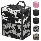 Capolo Car Trash Can with Lid, Leakproof Car Trash Bag Hanging Waterproof Automotive Garbage Can with Storage Pockets Mini Vehicle Trash Bin for Back/Front Seat(Cow Print,3 Gallon)