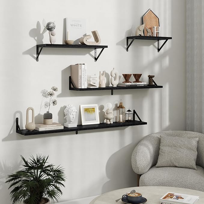 Floating Shelves, 8 Inch Deep Rustic Wood Wall Storage, 48W x 8D Wall Shelves Set of 2, Heavy Duty Metal Brackets, Industrial