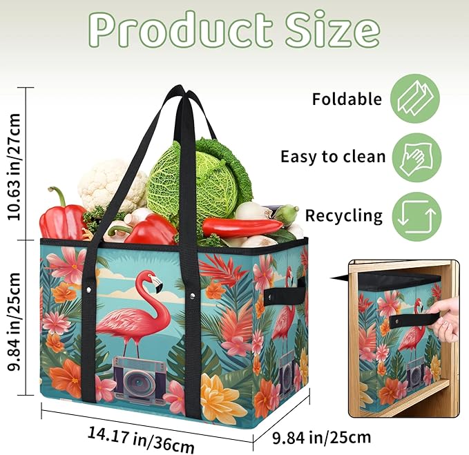Reusable Grocery Bags Heavy Duty Shopping Bags Foldable Large Tote Bags with Long Handles & Hard Bottom