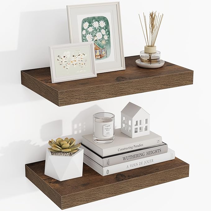 16 Inch Floating Shelves, 16"x9.25"x1.5" Inch Deep Floating Shelves for Wall, Wooden Shelves for Bathroom, Bedroom, Living Ro
