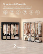 SONGMICS Portable Closet, Wardrobe Closet Organizer with Cover, 4 Hanging Rods and Shelves, 4 Side Pockets, 17.7 x 66.9 x 65.