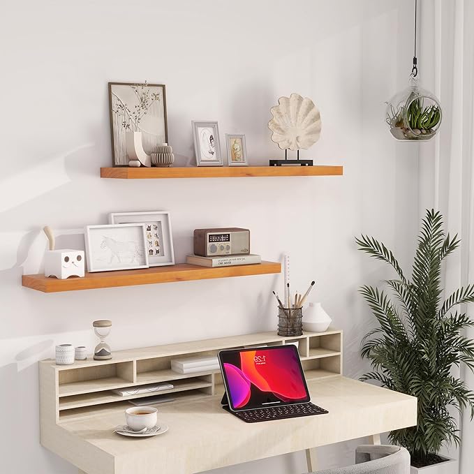 Vivelove Solid Wood Floating Shelves 36 Inches Long, 8”Deep x 1.4” Thick Wall Shelves for Bathroom, Living Room, Kitchen, Bed