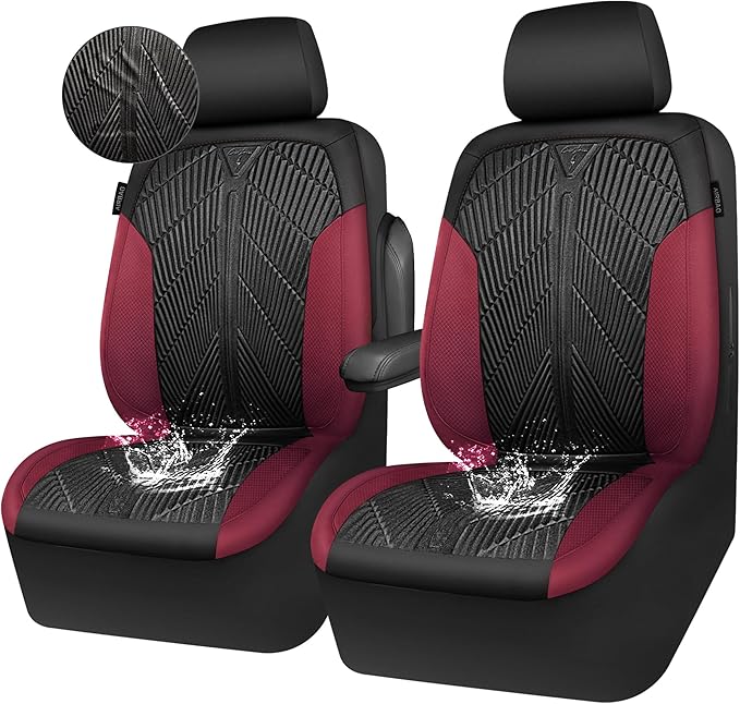 CAR PASS Waterproof Black Red Car seat Covers Front Seat Covers Neoprene Wetsuit,All-Weather Non-Slip Durable,Universal Fit f