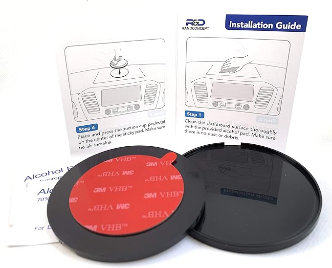 Randconcept - 80mm Adhesive Dashboard Pad Mounting Disk with Adhesive for Suction Cup Phone Mount & for Garmin GPS Suction Mount | 3.15" Wide Diameter 2 Pcs