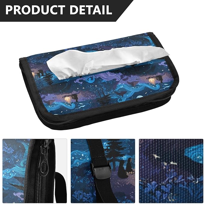 Car Tissue Holder Car Visor Organizer Tissue Box Holder for Car Sun Visor Organizer with Car Vehicle Accessories Essentials Interior for Women Men Blue Moon Campfire Pine Wave