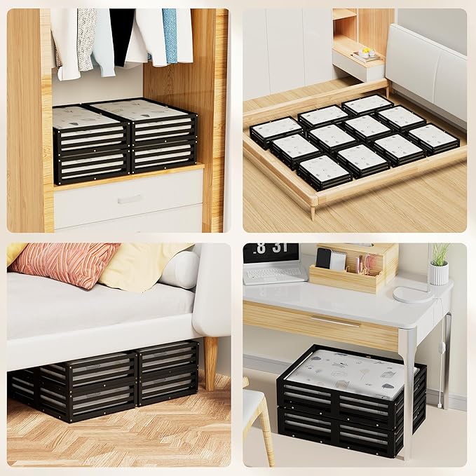 Under Bed Storage with Wheels-Large Bamboo Underbed storage Containers with Large Dust Bag Stackable Under the Bed Shoe Stora