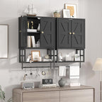 Farmhouse Medicine Cabinet - 3-Tier Wall Mounted Storage Organizer with Adjustable Shelves, Towel Bar, 5 Hooks for Small Bath