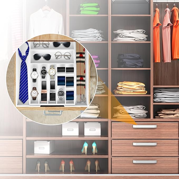 Bellsal Large Premium Bamboo Silverware Organizer - Expandable Utensil Drawer Organizer - 17"x19.6" Utensil Holder and Cutler