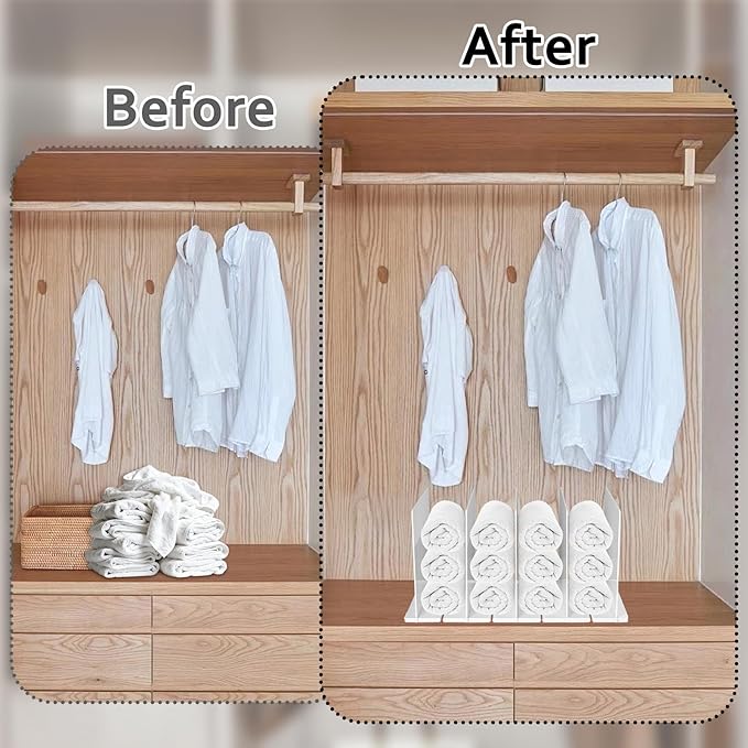Towel Organizer for Closet, White Interlocking Towels Organizer, Bathroom Towel Storage, Space Saving Bathroom & Cabinet Unde
