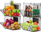 X-cosrack Metal Wire Basket Wall Mount, 4 Tier Extra Large Wall Storage Basket Organizer with Chalkboards, Kitchen Fruits and