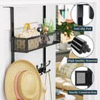 Consumest Over The Door Hooks Organizer - Over Door Hanger with 16 Hooks & 2 Baskets for Hanging Coat, Clothing, Towel, Back 
