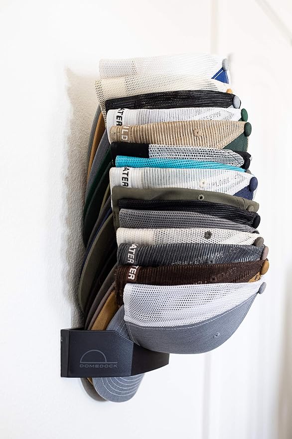 The ORIGINAL DomeDock! American, patented, Wall Mount Rack 20 Ball Cap Storage. Compact Hat Organization System. Made and Shi