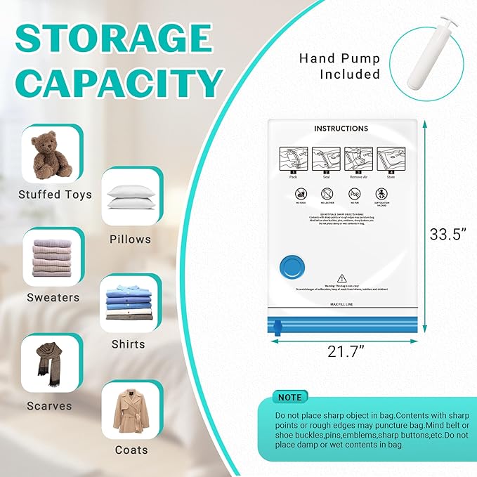 10 Pack Large Space Saver Vacuum Storage Bags Large Seal Bags for Bedding Compression Bags for Travel Comforters Blankets Bed