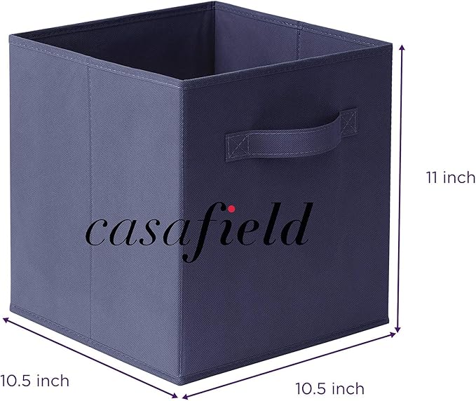 Casafield Set of 6 Collapsible Fabric Cube Storage Bins, Navy Blue - 11" Foldable Cloth Baskets for Shelves, Cubby Organizers