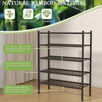 ROMGUAR CRAFT 5 Tier Bamboo Shoe Rack for Closet Free Standing Wood Shoe Shelf for Entryway Small Space Stackable 27"x11"x33"