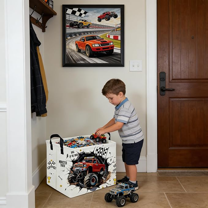 Rectangular Monster Truck Basket,Racing Car Storage Baskets,Cute Basket for kids with Handles,Kid Room Decor Gift,Car Room De