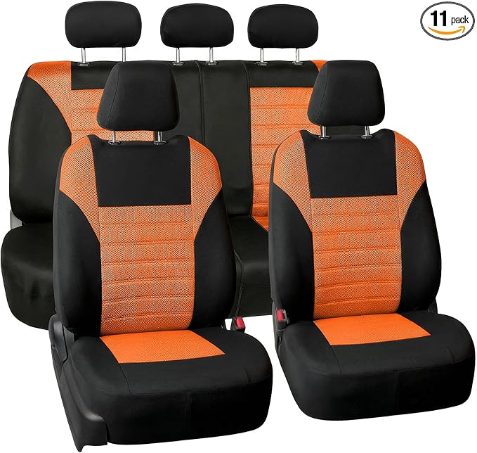 FH Group Automotive Car Seat Covers Full Set Premium 3D Air Mesh Front Seat Covers, Airbag Compatible & Split Bench Cover Uni