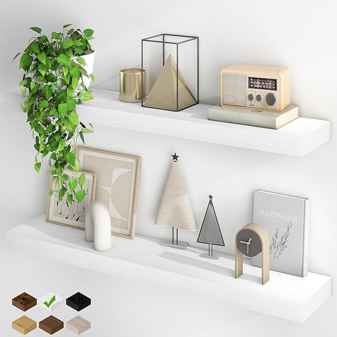 Fun Memories Floating Shelves for Wall, 40Inch Floating Shelves Set of 2, Hanging Shelf with Invisible Brackets, Wood Shelves