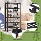 ROMGUAR CRAFT 6-Tier Bamboo Small Shoe Rack, Free Standing Wood Shoe Shelf Storage Organizer for Closet Entryway Stackable (B