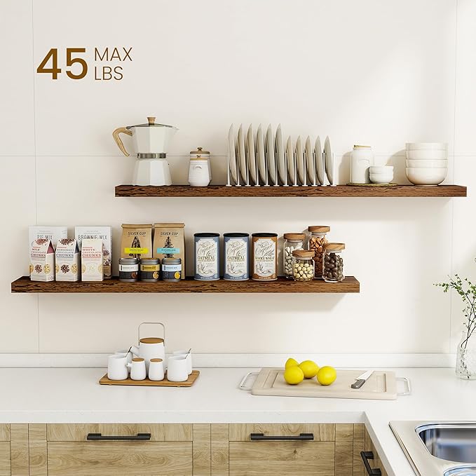 Dreamland 48Inch Floating Shelves for Wall, Rustic Wooden Storage Shelf for Living Room, Kitchen, Farmhouse, Wall Mounted Dis