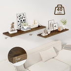 Dreamland 48" Floating Shelves for Wall, 12" Deep Slim Rustic Brown Floating Shelves, Wall-Mounted Shelves for Bedroom, Livin