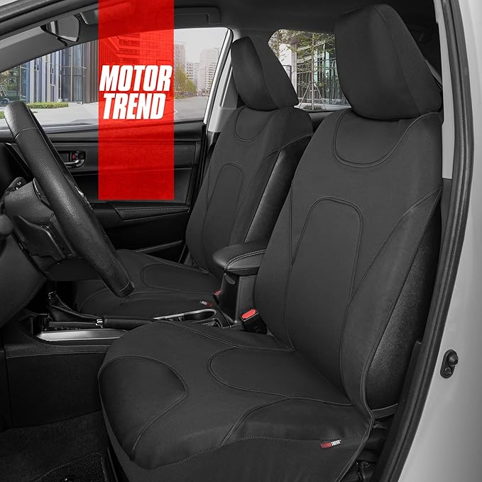 Motor Trend Waterproof Car Seat Covers Full Set – Black Seat Covers for Car Front & 60/40 Split Back Bench - Carseat Cover fo
